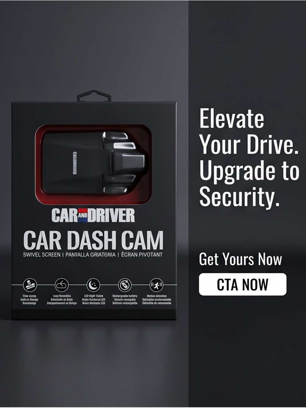 Black Car Dash Cam with Swivel Screen